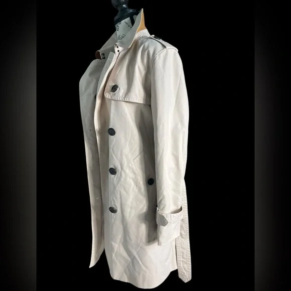 Coach New York F34024 Beige Trench Coat Double Breasted Belted Leather Trim L - Picture 5 of 16
